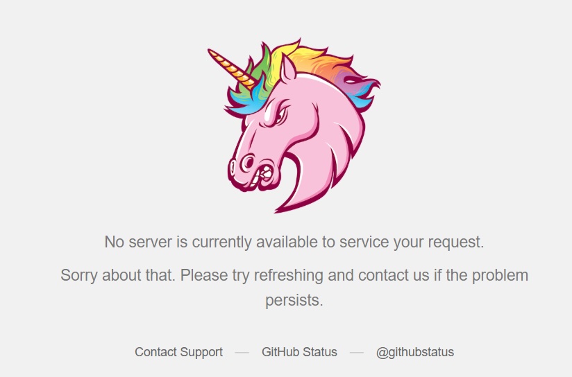 The GitHub "500" error page's unicorn is just tauting us now